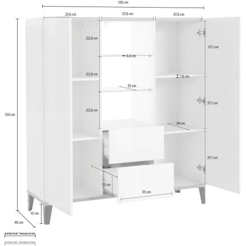 Credenza Alta per Soggiorno 120x40x132,5 Bianco Ardesia