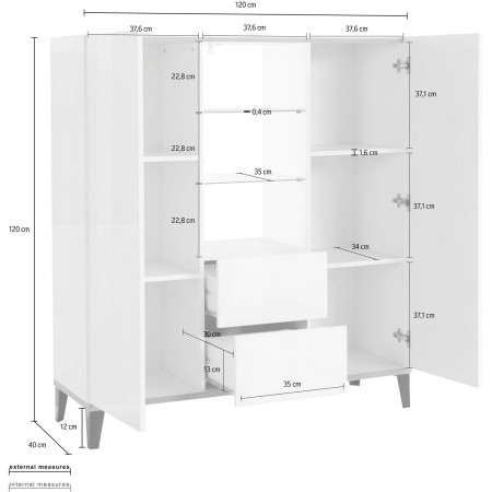 Credenza Alta per Soggiorno 120x40x132,5 Bianco Ardesia