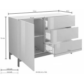 Credenza Alta Bianco Lucido 110x40x73cm 1 Anta e 3 Cassetti 2