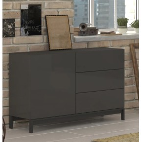 Credenza Alta Antracite Lucido 110x40x73cm 1 Anta e 3 Cassetti