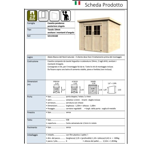 Casetta in Legno 250x250 a Pannelli 19 mm Ricovero Attrezzi Giardino