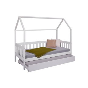 Letto singolo 90x200 cm Bianco con Tetto Doghe 2