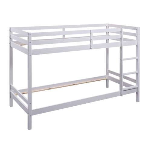 Letto a Castello Singolo Doghe 90x200 cm Bianco con Scaletta