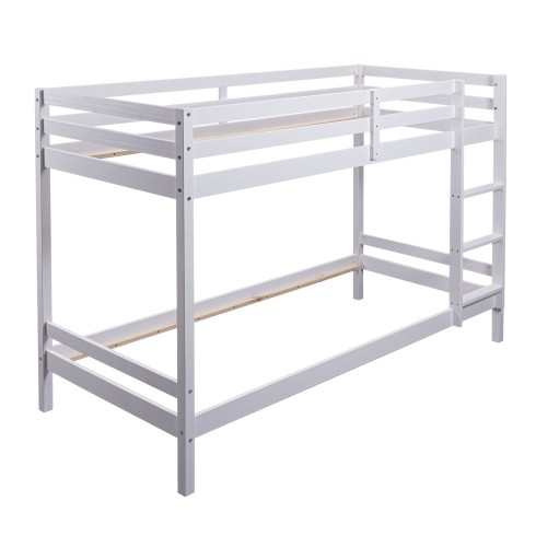 Letto a Castello Singolo Doghe 90x200 cm Bianco con Scaletta