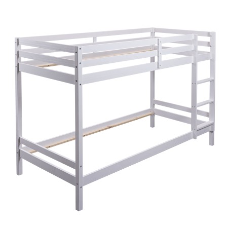 Letto a Castello Singolo Doghe 90x200 cm Bianco con Scaletta