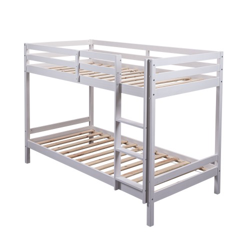 Letto a Castello Singolo Doghe 90x200 cm Bianco con Scaletta