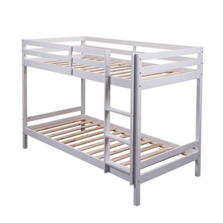 Letto a Castello Singolo Doghe 90x200 cm Bianco con Scaletta