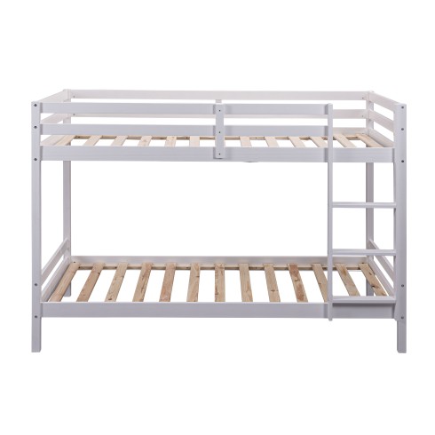Letto a Castello Singolo Doghe 90x200 cm Bianco con Scaletta