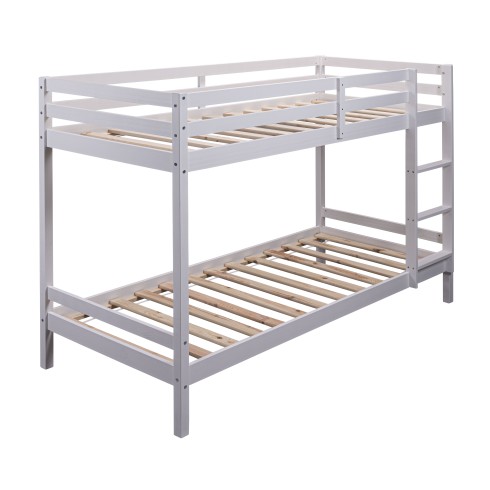 Letto a Castello Singolo Doghe 90x200 cm Bianco con Scaletta