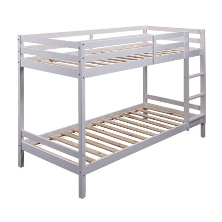 Letto a Castello Singolo Doghe 90x200 cm Bianco con Scaletta