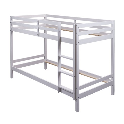 Letto a Castello Singolo Doghe 90x200 cm Bianco con Scaletta