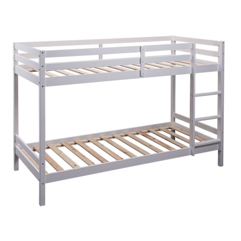 Letto a Castello Singolo Doghe 90x200 cm Bianco con Scaletta