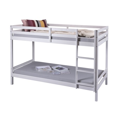 Letto a Castello Singolo Doghe 90x200 cm Bianco con Scaletta