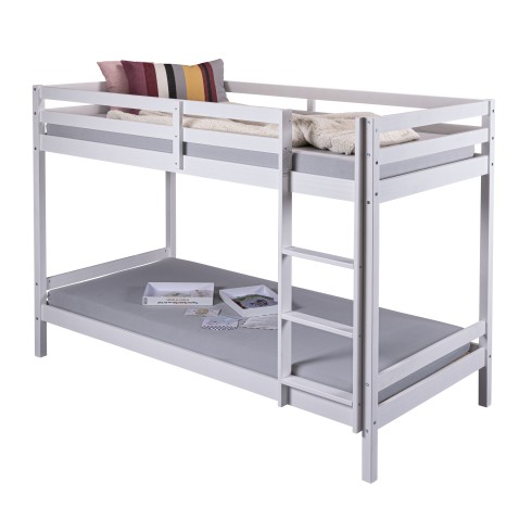 Letto a Castello Singolo Doghe 90x200 cm Bianco con Scaletta