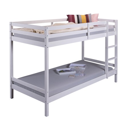 Letto a Castello Singolo Doghe 90x200 cm Bianco con Scaletta
