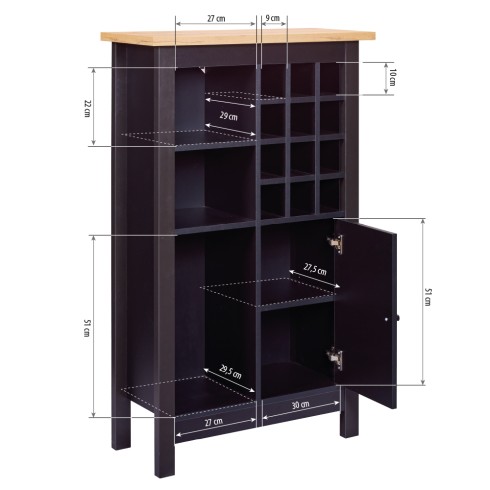 Cantinetta Helina nera in rovere artigianale 76,8x33x124,4 cm