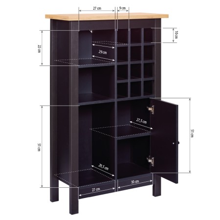 Cantinetta Helina nera in rovere artigianale 76,8x33x124,4 cm