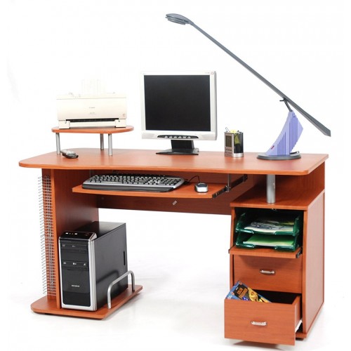 Porta Pc Ciliegio Scrivania in Legno Computer Salvaspazio con Mensola 2 Cassetti