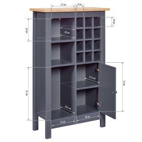 Cantinetta Helina Antracite in rovere artigianale 76,8x33x124,4 cm 2
