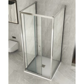 Box Doccia tre 3 Lati 6 mm 2 Ante fisse 1 Porta Scorrevole Cristallo Trasparente | BricoShop24