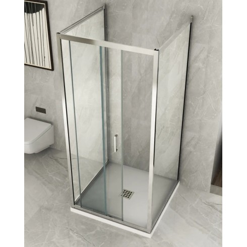 Box Doccia tre 3 Lati 6 mm 2 Ante fisse 1 Porta Scorrevole Cristallo Trasparente | BricoShop24