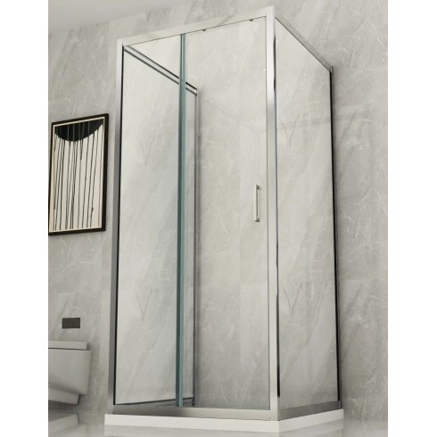 Box Doccia tre 3 Lati 6 mm 2 Ante fisse 1 Porta Scorrevole Cristallo Trasparente | BricoShop24