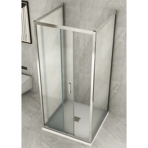 Box Doccia tre 3 Lati 6 mm 2 Ante fisse 1 Porta Scorrevole in Cristallo Opaco | BricoShop24