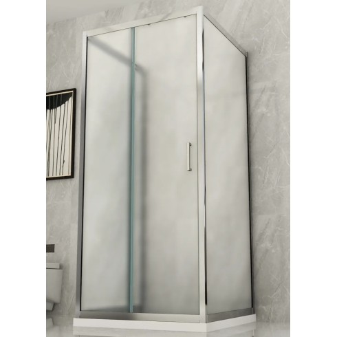 Box Doccia tre 3 Lati 6 mm 2 Ante fisse 1 Porta Scorrevole in Cristallo Opaco | BricoShop24