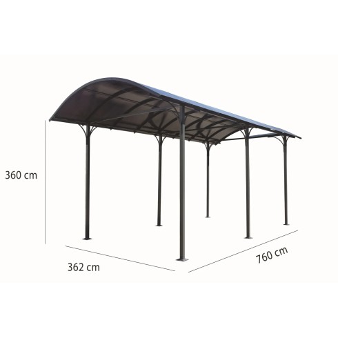 Carport in Alluminio 3.6x7.6 mt Policarbonato Posto Auto Tettoia Camper Furgoni | BricoShop24