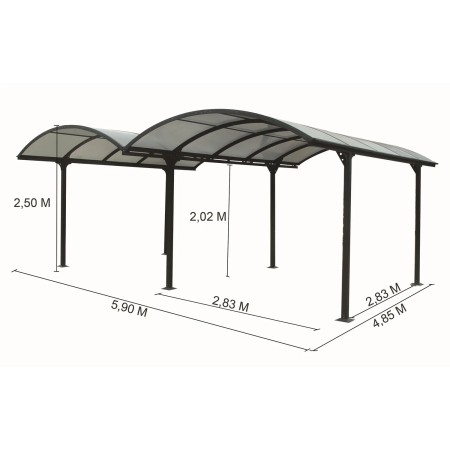 Carport in Alluminio 6x5 metri Policarbonato Gazebo Posto Auto Capanno Tettoia | BricoShop24