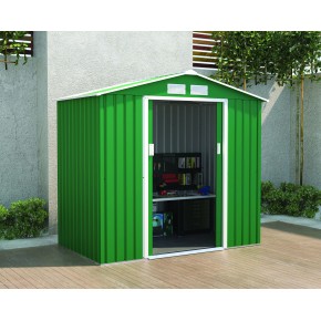 Casetta da Giardino Verde in Lamiera 213x131x195 cm Porta Attrezzi 2
