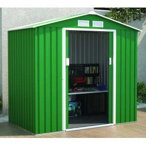 Casetta da Giardino Verde in Lamiera 213x131x195 cm Porta Attrezzi