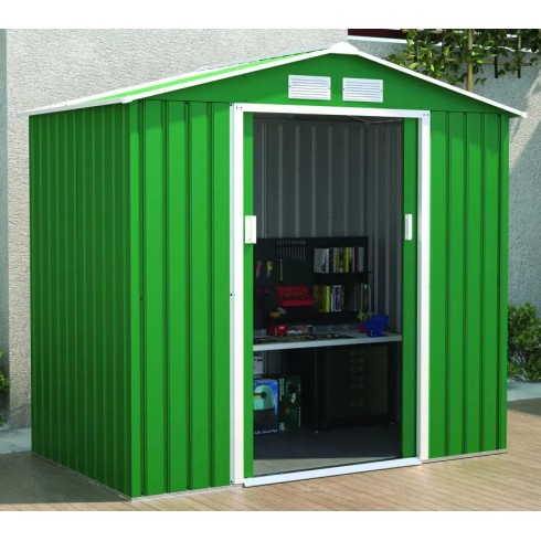 Casetta da Giardino Verde in Lamiera 213x131x195 cm Porta Attrezzi