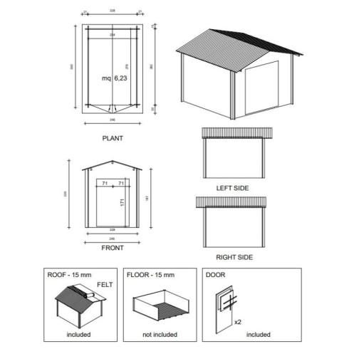 Casetta in Legno da Giardino 2.5x3 m 19mm Box per Attrezzi