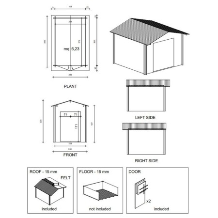 Casetta in Legno da Giardino 2.5x3 m 19mm Box per Attrezzi