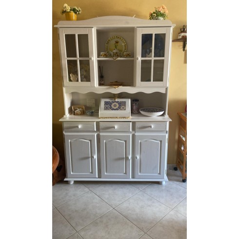 Mobile Alto 3 Ante Cassetti Bianco Credenza Vetrina da Soggiorno Cucina Rustico | BricoShop24