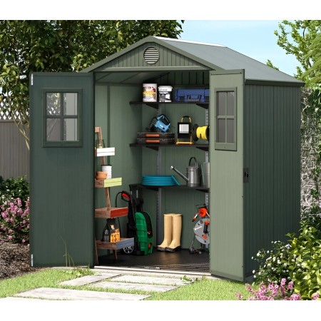 Casetta da Giardino 190x183x221 cm EVOTECH Effetto Legno con Finestre