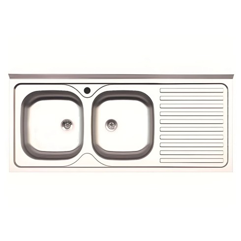 Lavandino da Cucina Appoggio 120x50 cm Lavello 2 vasche Gocciolatoio Destro