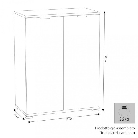 Armadietto Mobiletto Multiuso In Legno Naturale 2 Ante