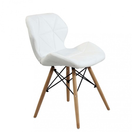 Set 4 Sedie da Pranzo Bianco con Gambe in Legno seduta in PU