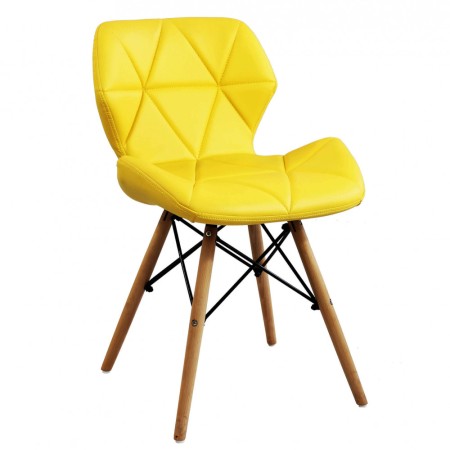 4 Sedie da Pranzo Giallo con Gambe in Legno seduta in PU