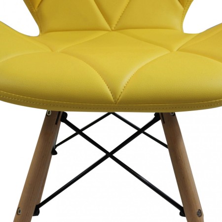 4 Sedie da Pranzo Giallo con Gambe in Legno seduta in PU