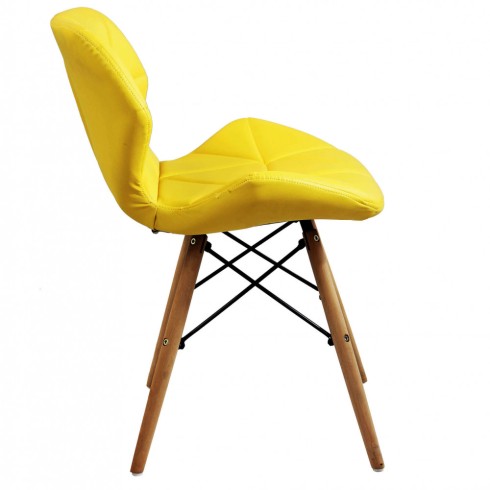 4 Sedie da Pranzo Giallo con Gambe in Legno seduta in PU