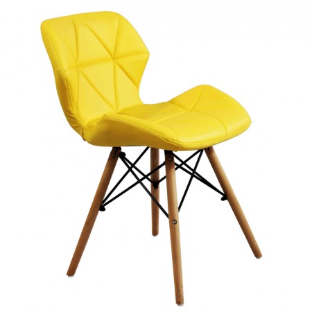 4 Sedie da Pranzo Giallo con Gambe in Legno seduta in PU