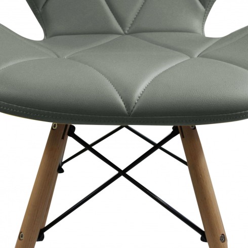 4 Sedie da Pranzo Grigio con Gambe in Legno seduta in Ecopelle