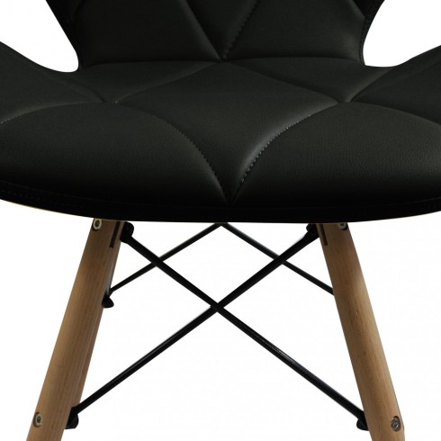 4 Sedie da Pranzo Nero con Gambe in Legno seduta in Ecopelle