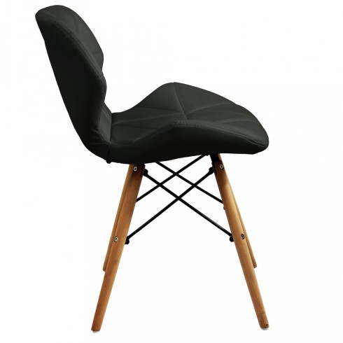 4 Sedie da Pranzo Nero con Gambe in Legno seduta in Ecopelle