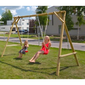 Altalena in Legno per Bambini 2 Posti Gioco da Giardino 2
