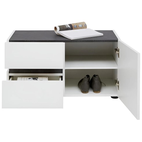 Panca Scarpiera Bianca 80x38x38 cm 1 Anta 2 Cassetti Soft-Close