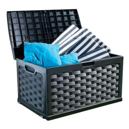 Cassapanca Baule in Plastica Rattan Antracite 116x56x58 cm
